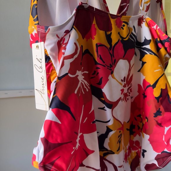 NWT $108 Anne Cole One PC PLUS Swimsuit Floral V-Neckline Ruffle Straps - Picture 5 of 6